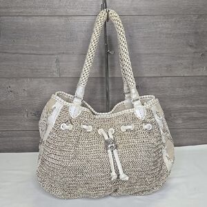 Brighton Masterpiece Collection Woven Fabric Leather Cream and Tan Women's Bag